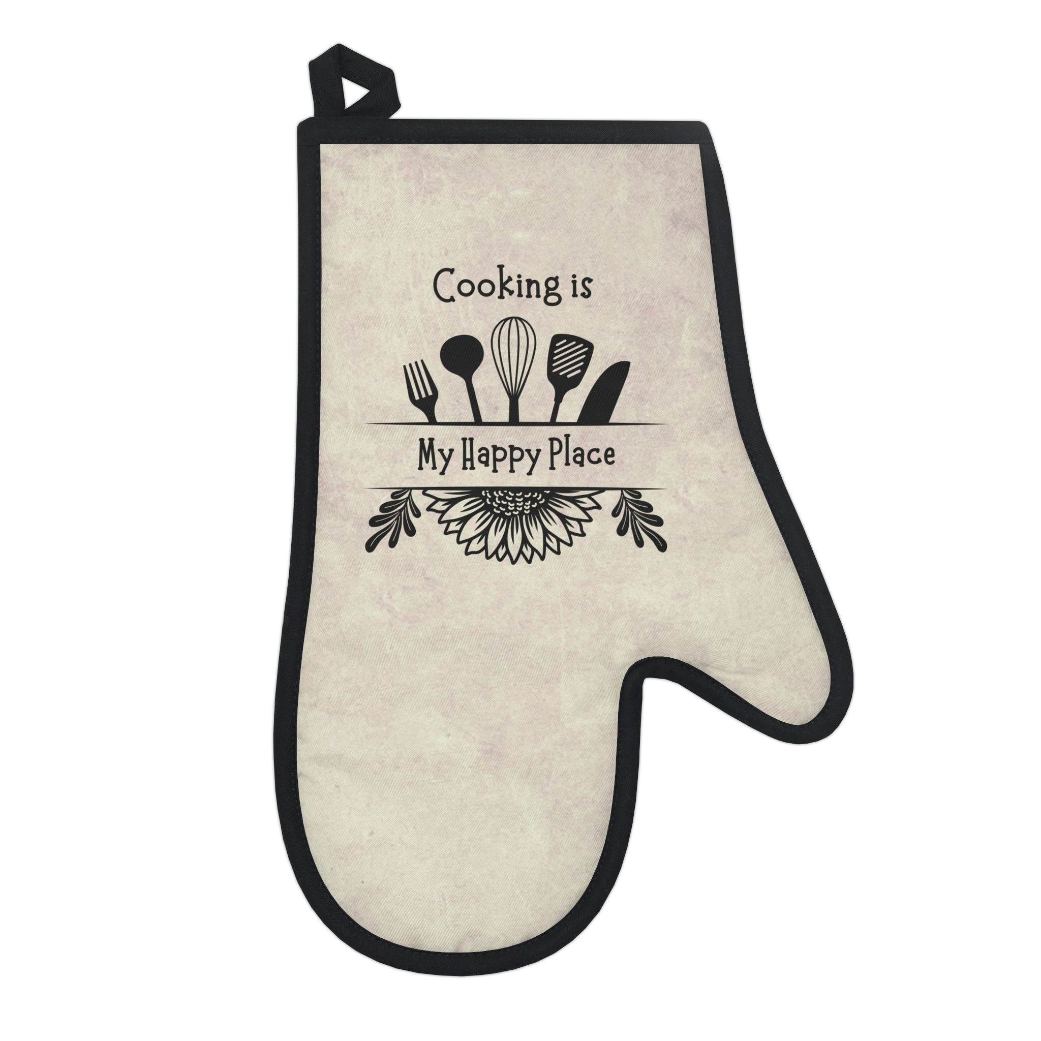 Oven mitts, potholders, happy place, oven gloves, heat insulation and protection, love cooking, cooking enthusiast, cotton trim - cooking#3