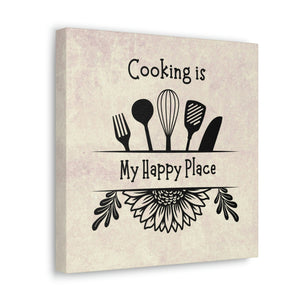 Kitchen decor, gallery-wrapped canvas print, Cooking is my Happy Place theme, wall art with cooking graphics, gift for foodie or chef, kitchen art - cooking#3